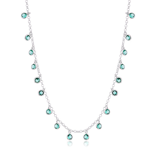 Choker Colorida em Prata com Pedrinhas Coloridas Penduradas